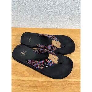 Corkys Womens Black Multi Color Woven Strap Thong Flip Flop Sandals Size 8